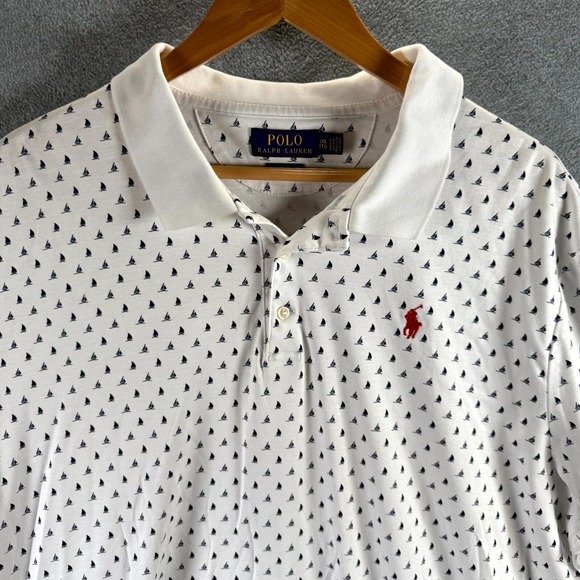 Polo Ralph Lauren Sailboat Nautical Polo Shirt Mens 2XL White Collar Classic Fit - Picture 2 of 9